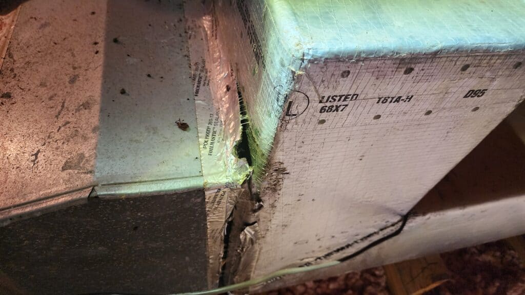 Damaged Ductwork in Birmingham, AL home. Leaking Ductwork | HVAC Repair and Maintenance Birmingham AL | Paradise Heating and Air