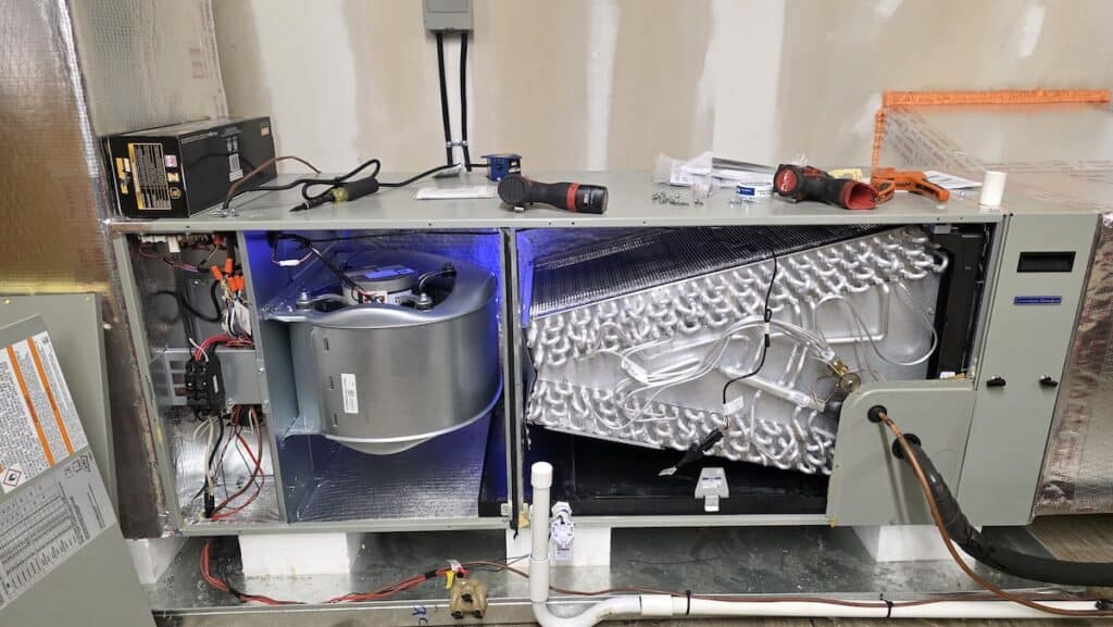 High-efficiency Heat Pump being installed or repaired in Birmingham, AL by Paradise Heating and Air.